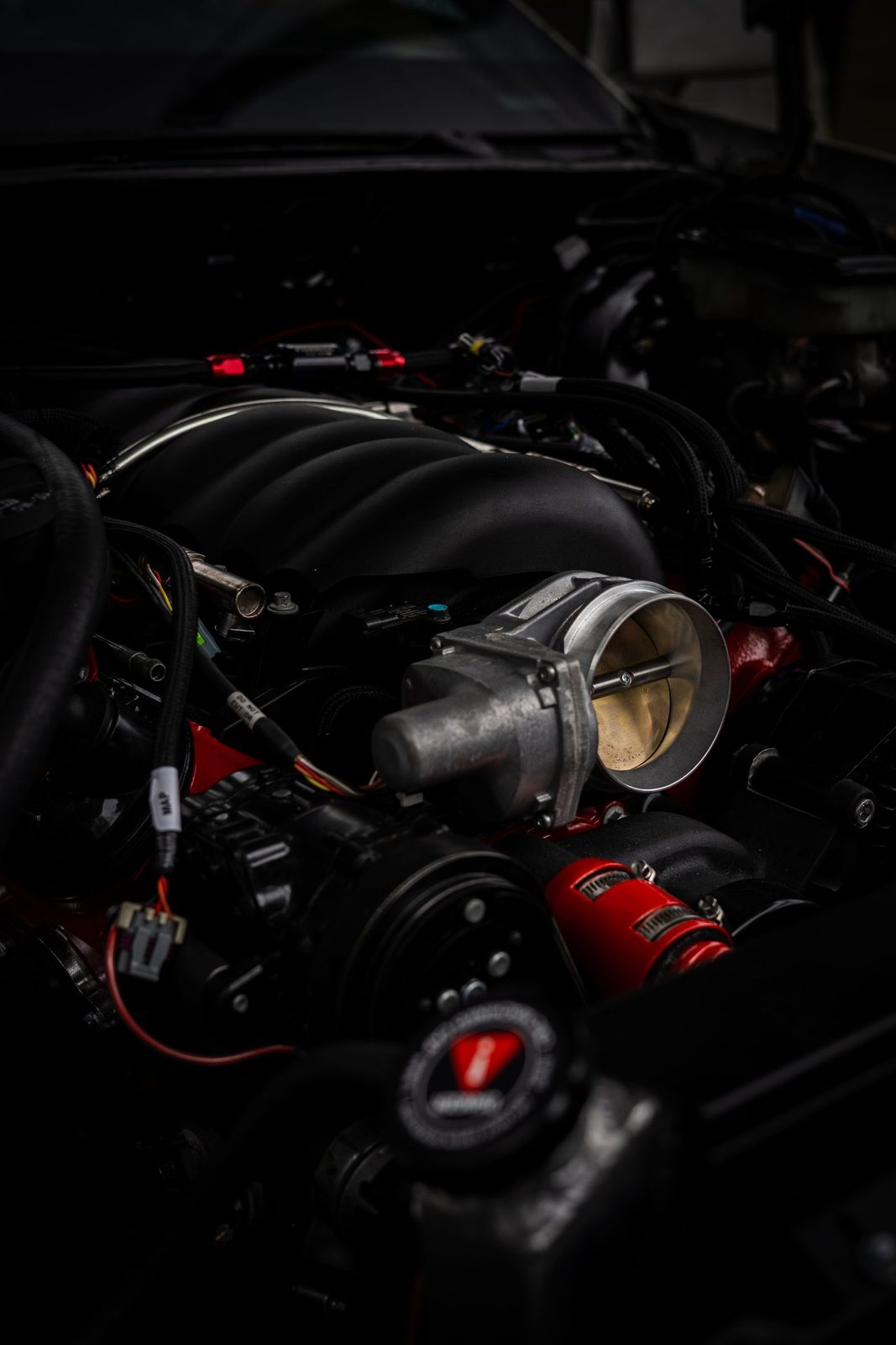 A clean engine bay with tidy pipework and fittings
